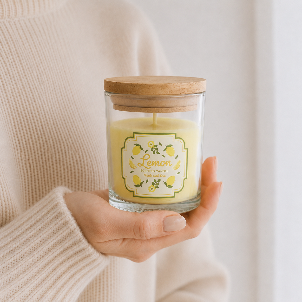 Lemon Scented Candle in Glass Jar