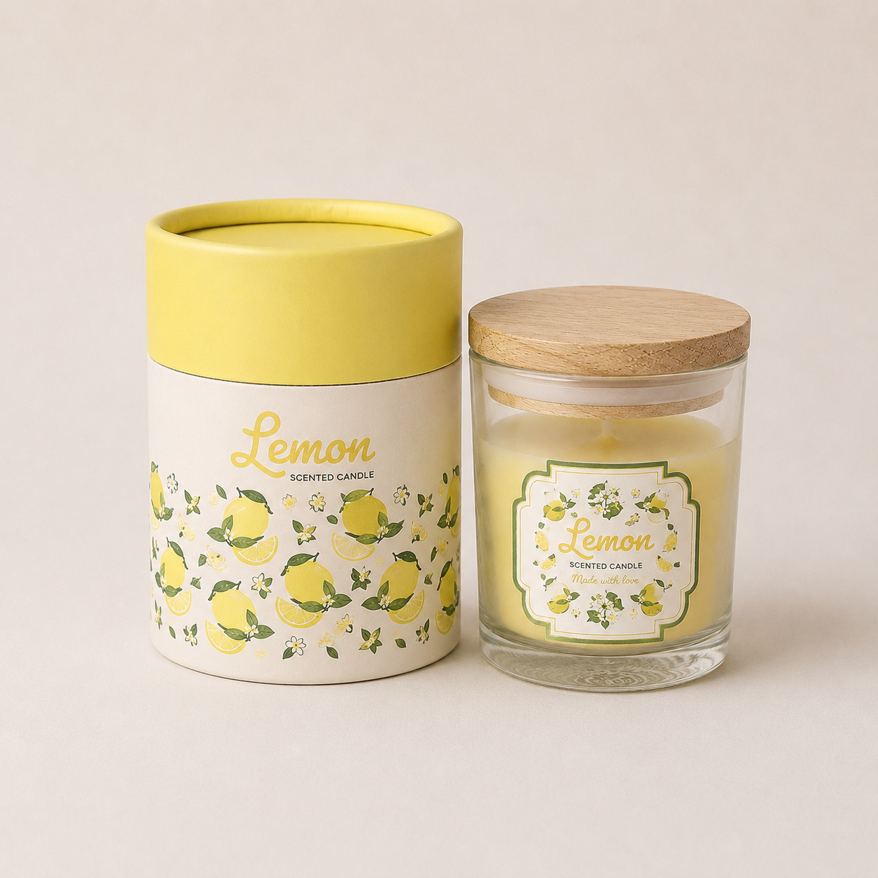 Lemon Scented Candle in Glass Jar