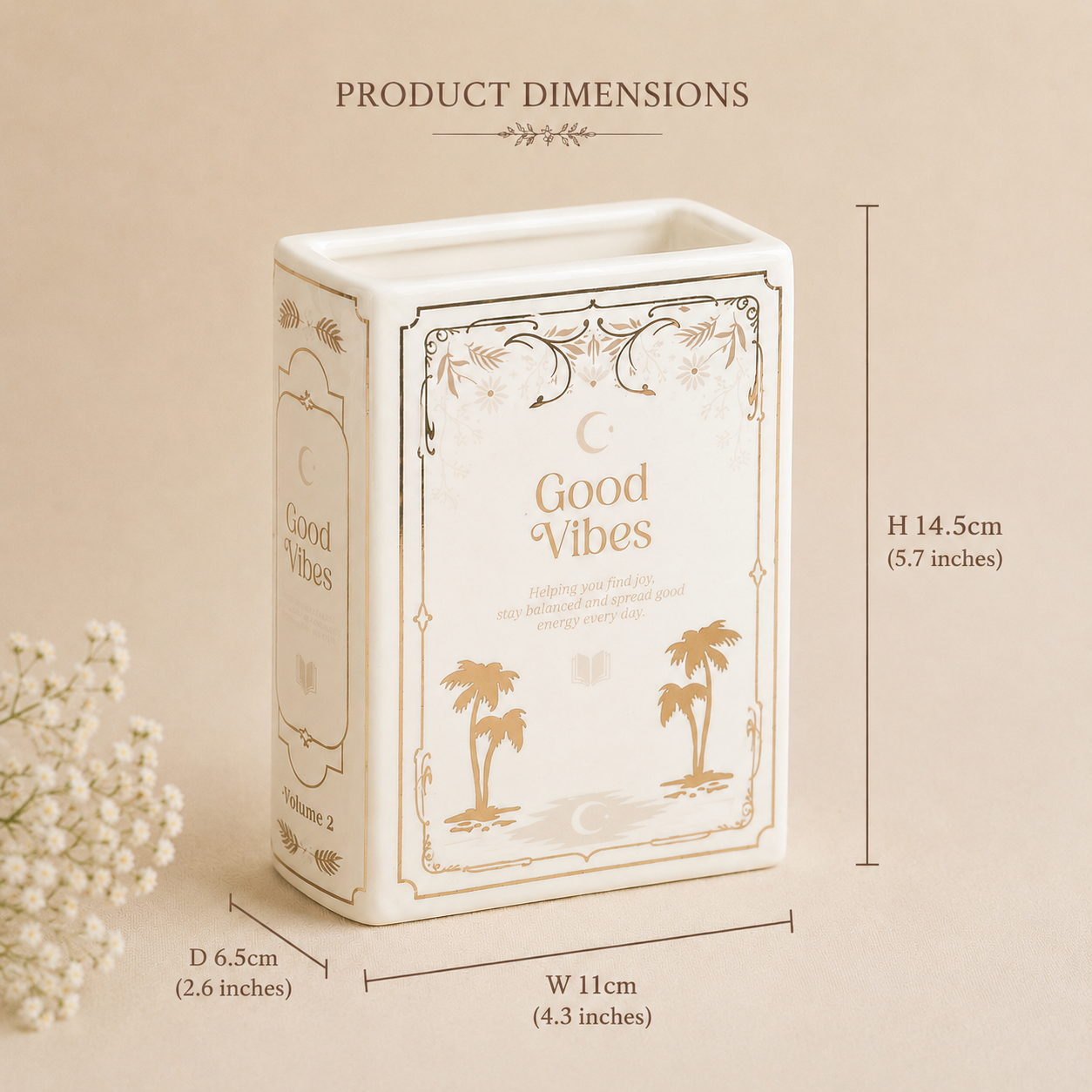 Good Vibes White Book Vase