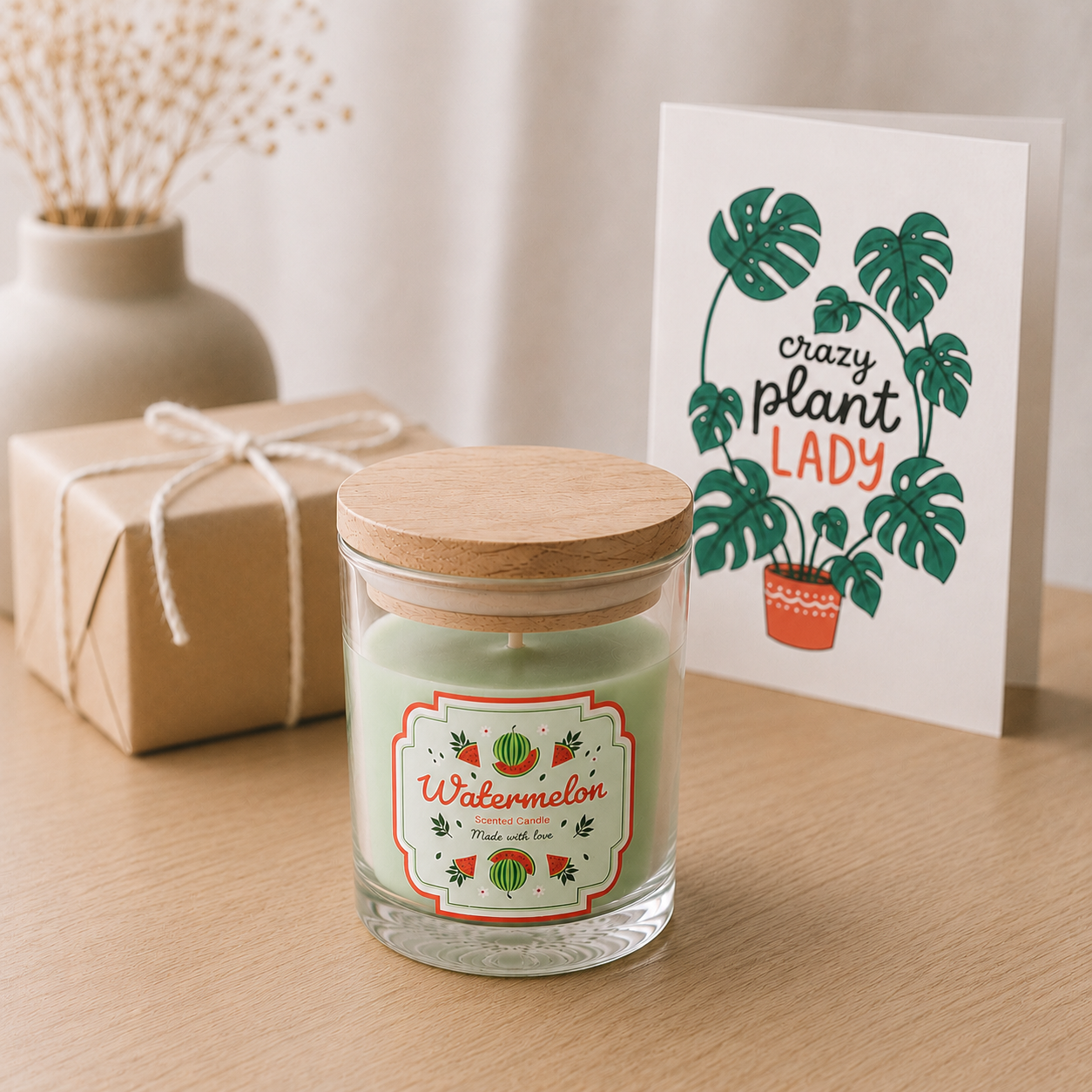 Watermelon Scented Candle in Glass Jar