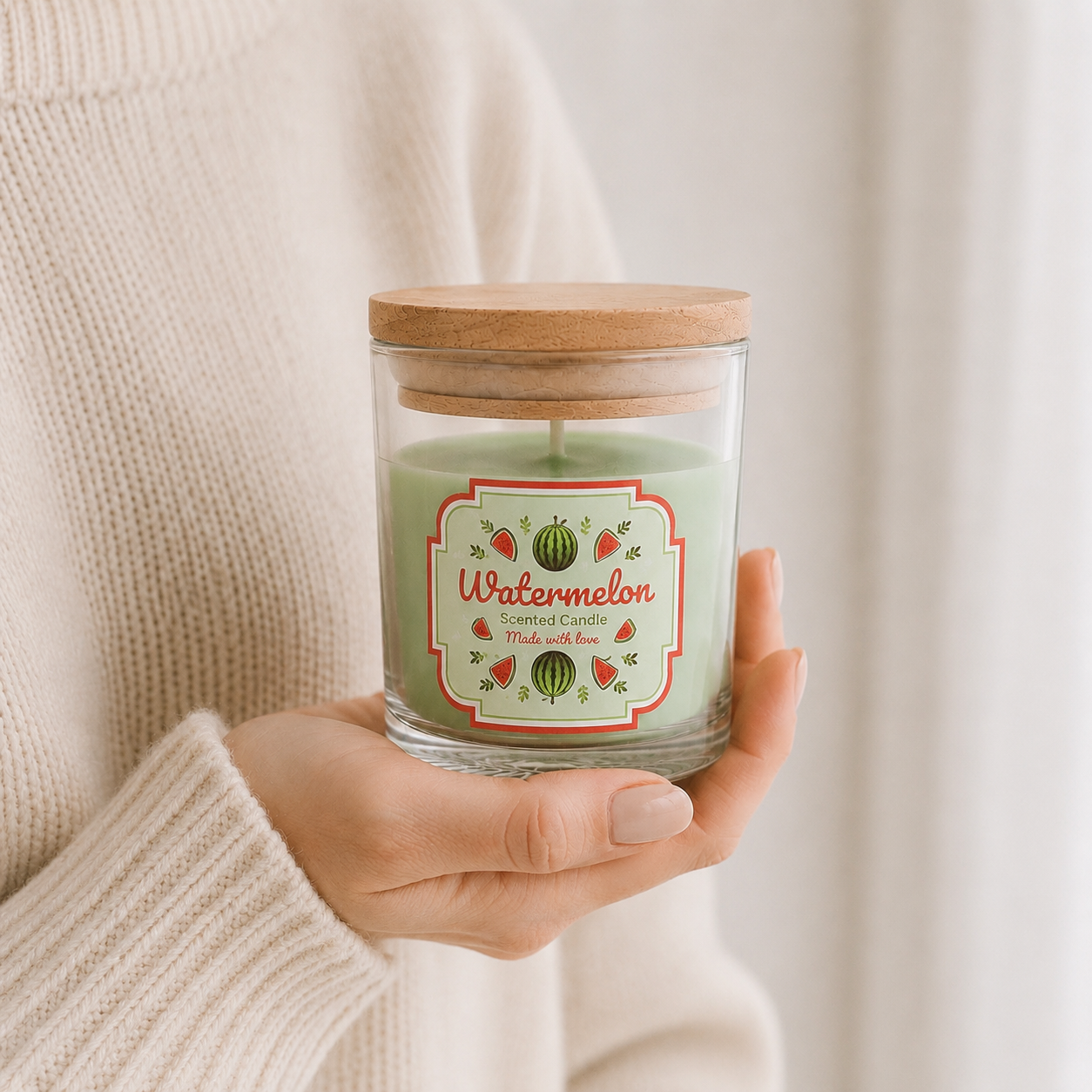 Watermelon Scented Candle in Glass Jar