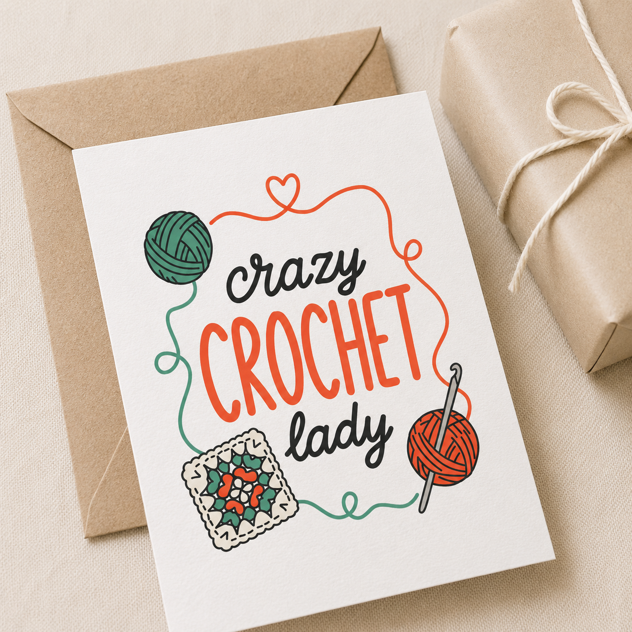 Crazy Crochet Lady Greeting Card